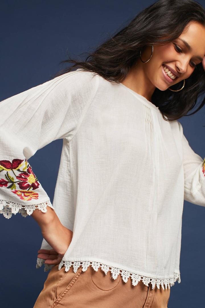 Velvet By Graham & Spencer Jeslyn Embroidered Peasant Top