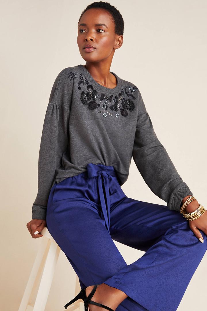 Maeve Tallie Beaded Sweatshirt