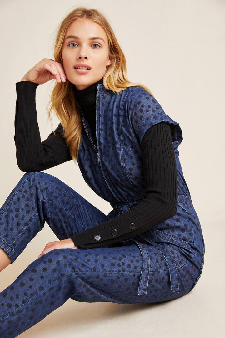 La Vie By Rebecca Taylor Spotted Denim Jumpsuit