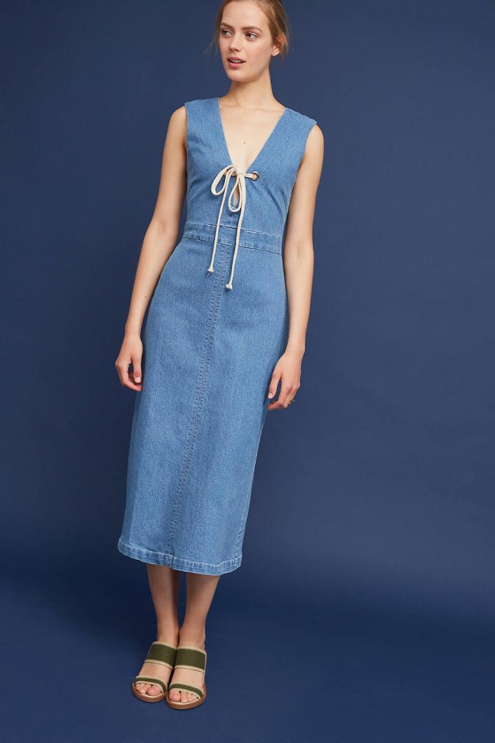 Steele Rope-tied Denim Midi Dress