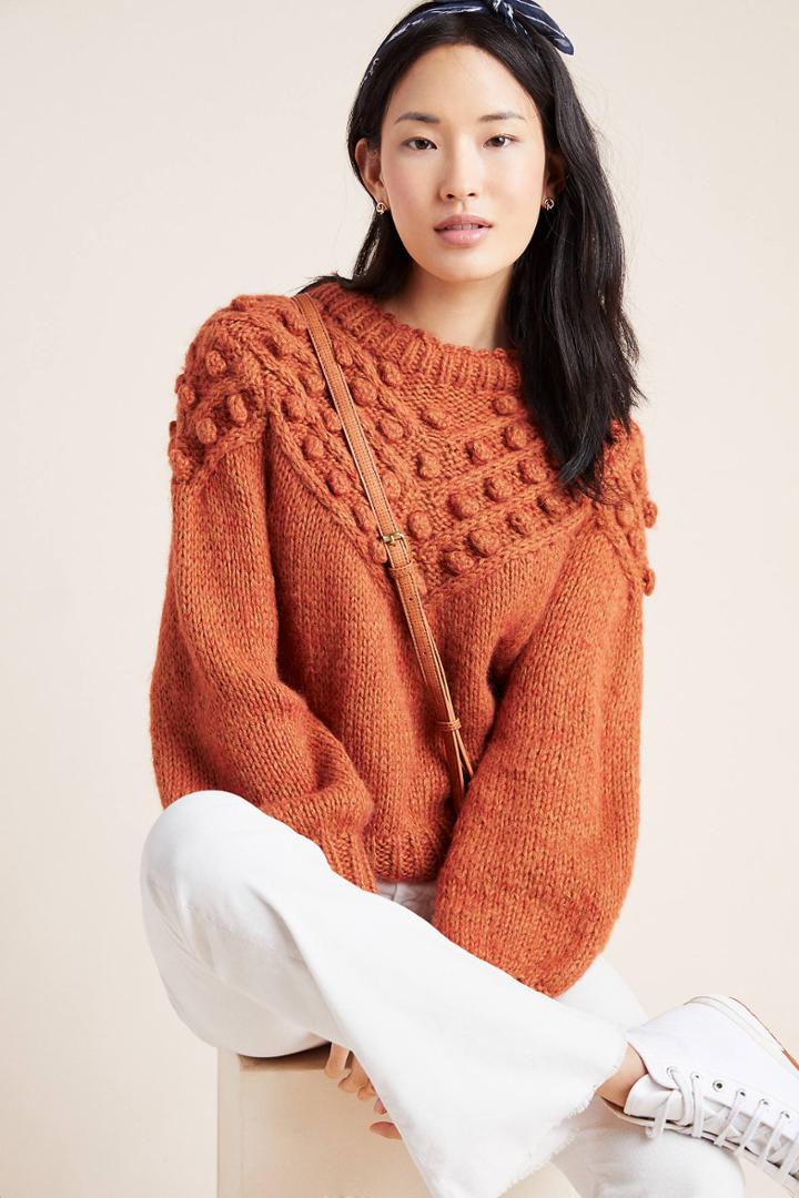 Anthropologie Frida Pommed Hand-knit Pullover
