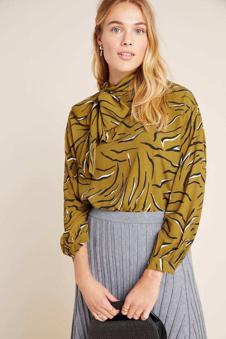 Corey Lynn Calter Zebra Tie-neck Blouse