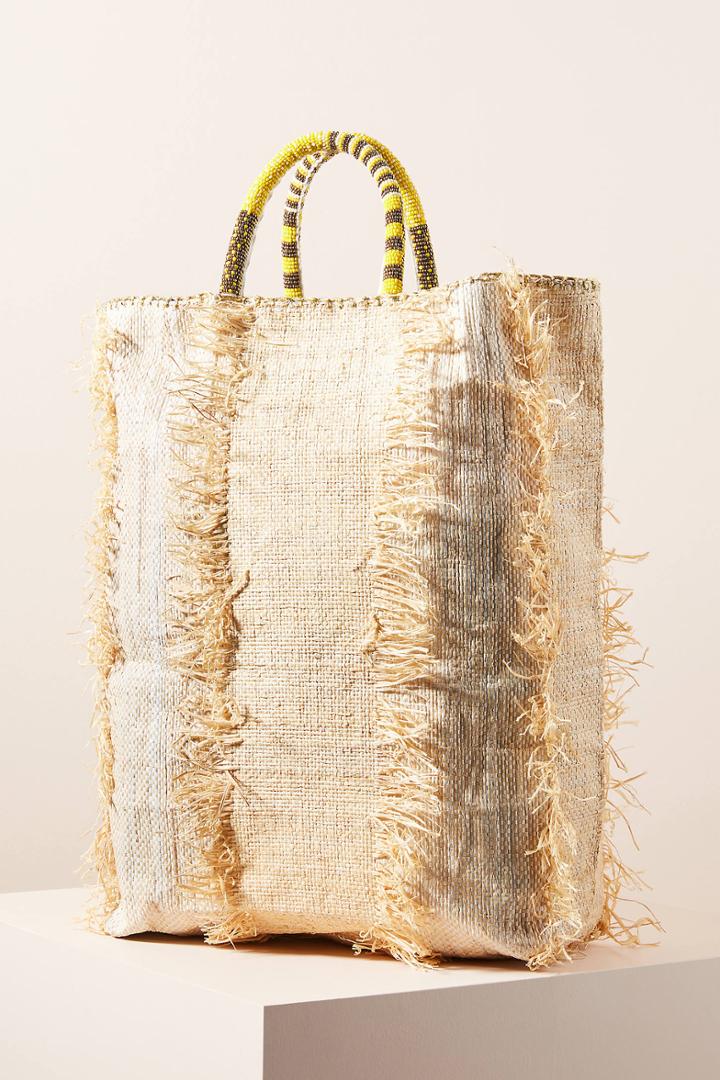En Shalla Beaded Handle Tote Bag