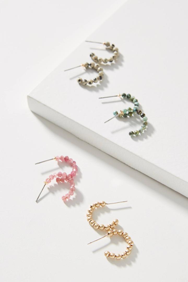 Anthropologie Beaded Hugger Hoop Earring Set