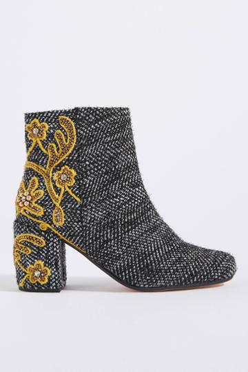 Coral Blue Herringbone Tweed Ankle Boots