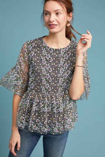 Mignon Doo Janice Embroidered Peplum Top