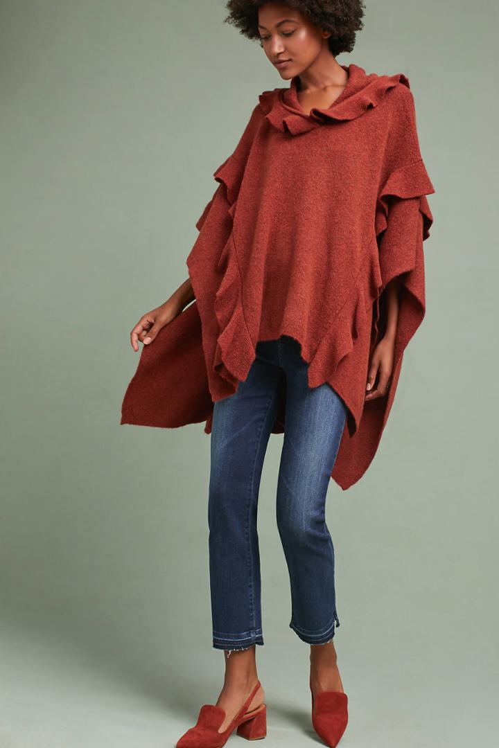 Anthropologie Hooded Ruffle Poncho
