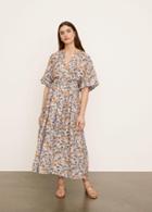 Vince Wisteria Vine Cuffed Short Sleeve V-neck Dress