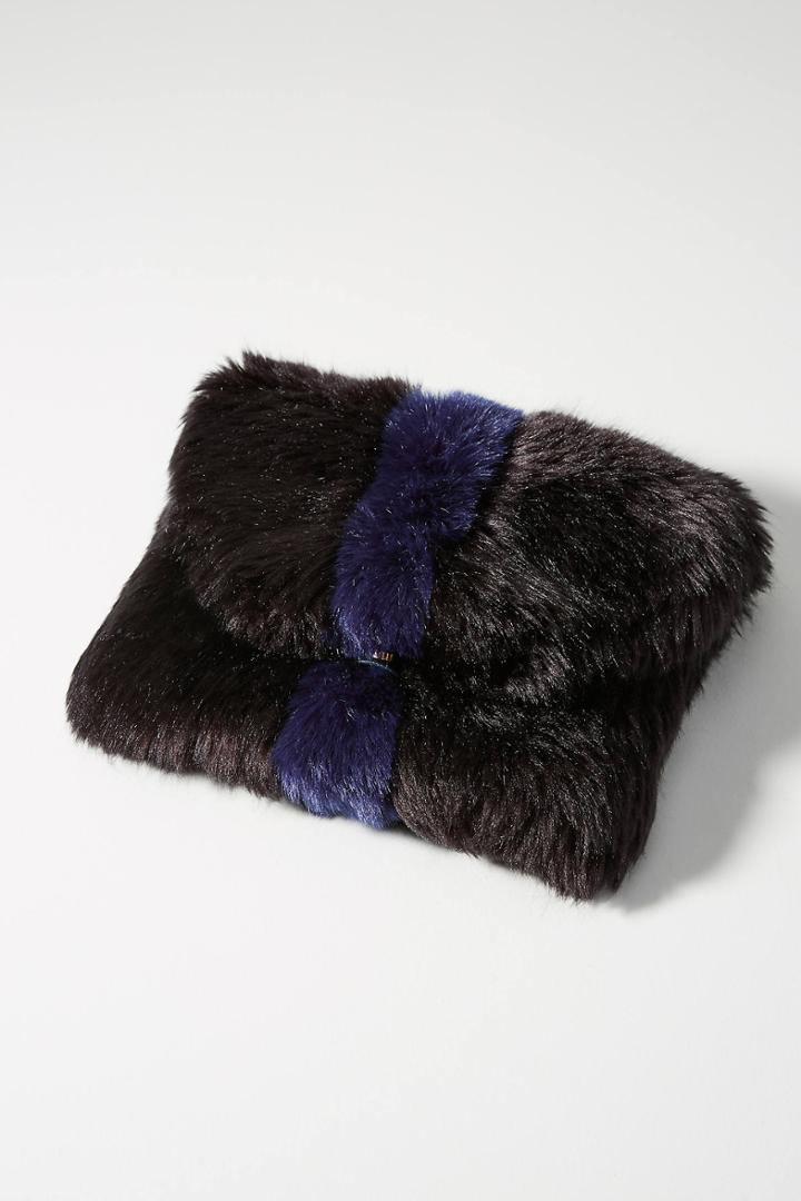Anthropologie Shimmer Striped Faux Fur Clutch