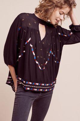 Chloe Oliver Embroidered Keyhole Blouse