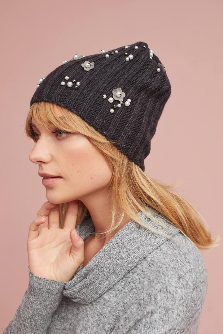 Anthropologie Pearled Bloom Beanie
