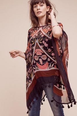 Blank Oretena Tasseled Poncho