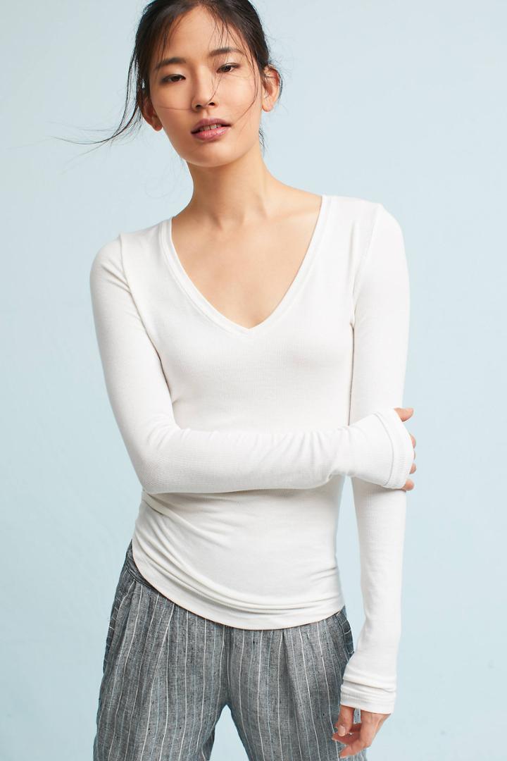 Pure + Good Ribbed Long-sleeve V-neck Tee