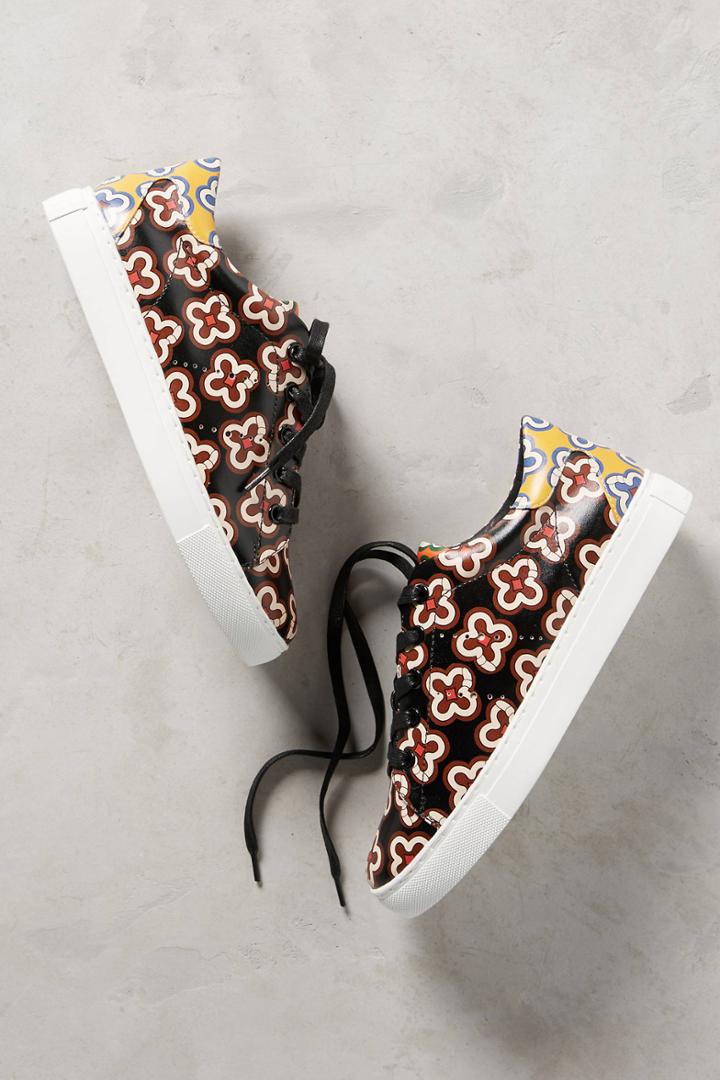 Lola Cruz Floral Leather Sneakers