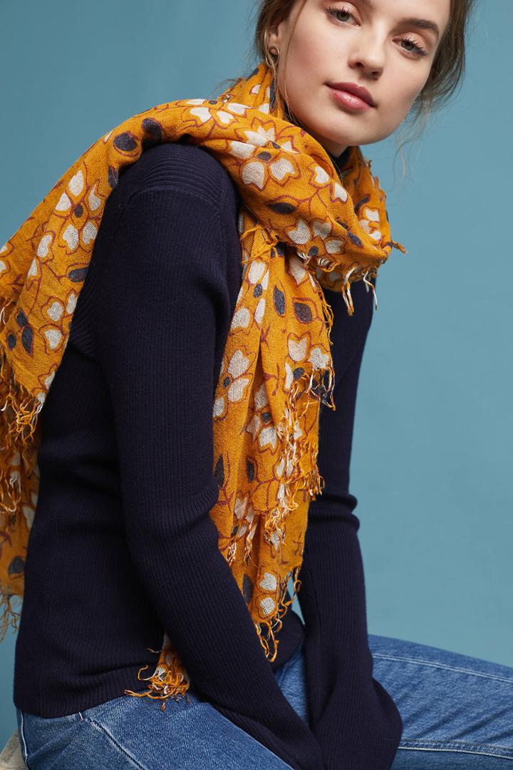 Anthropologie Autumn Floral Cashmere Scarf