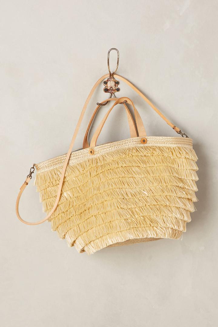 Exquisite J Raffia Fringe Tote