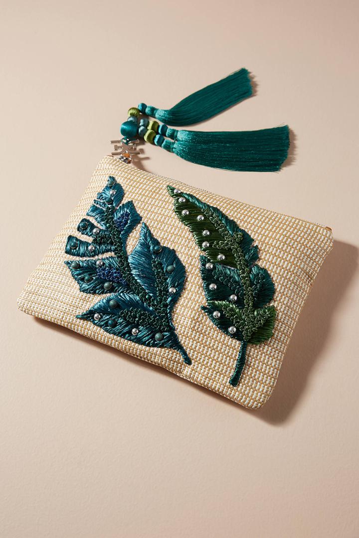 Anthropologie Waving Palms Embellished Clutch