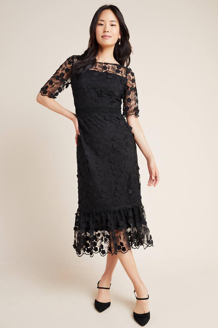 Shoshanna Embroidered Lace Midi Dress