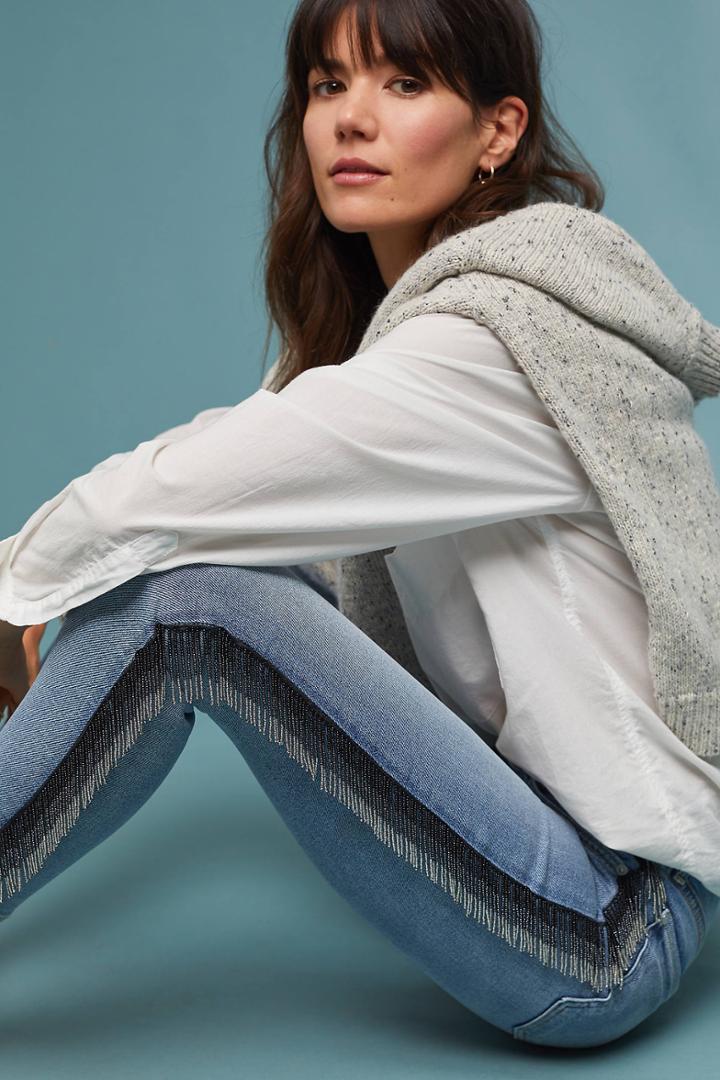 7 For All Mankind Fringed Mid-rise Skinny Ankle Jeans
