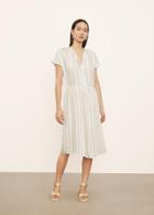 Vince Short Sleeve Drapey Stripe Shirred Dress