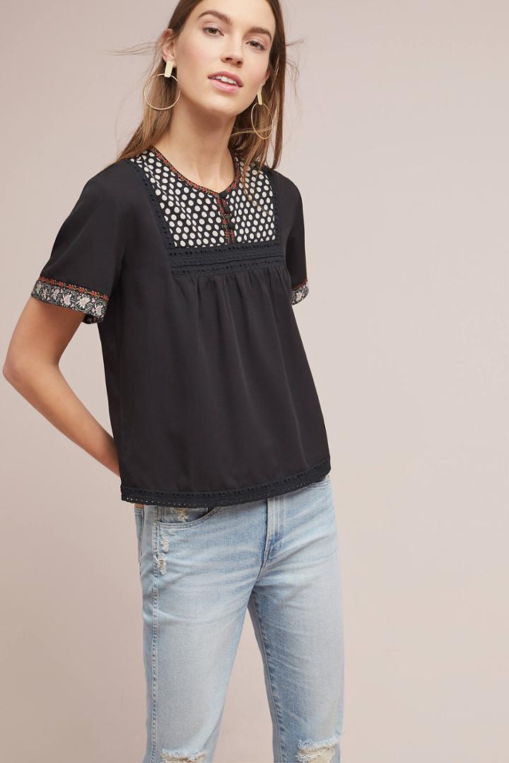 Dra Embroidered Peasant Tee