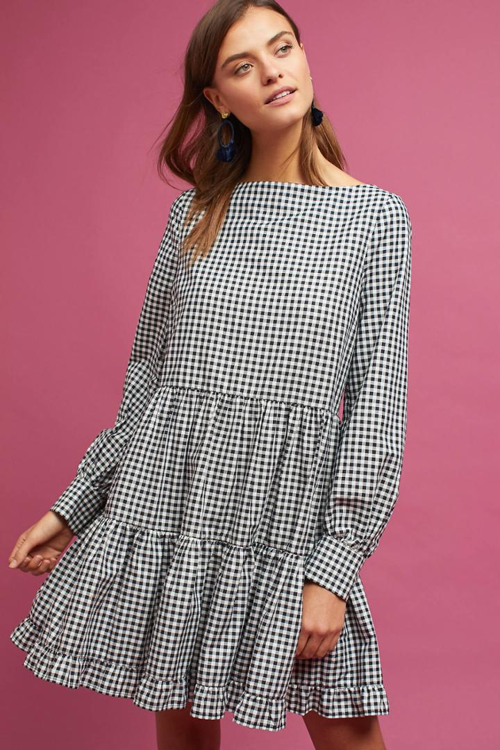 Anthropologie Tiered Gingham Dress