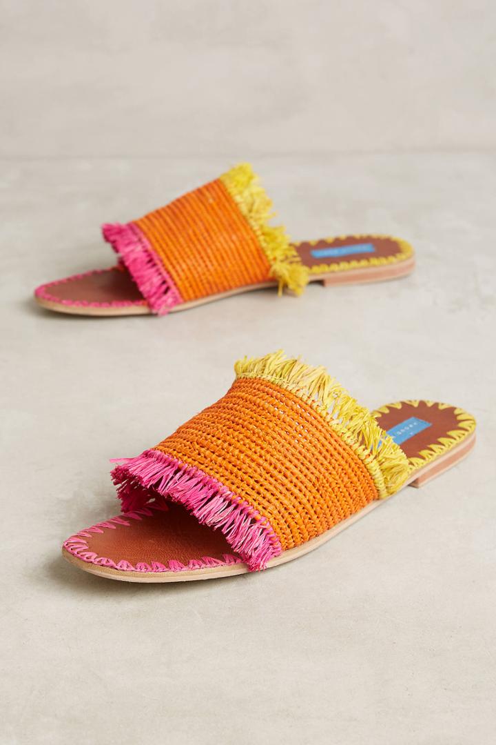 Proud Mary Raffia Fringe Slide Sandals