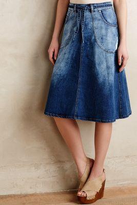Pilcro Distressed Denim Midi Skirt