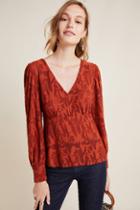 Eva Franco Burnout Velvet Puff-sleeved Top