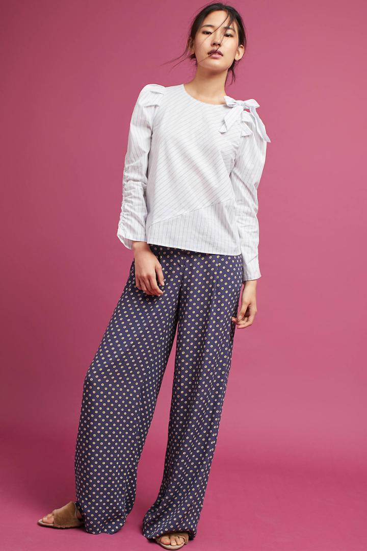 Lea & Viola Striped Bow Blouse