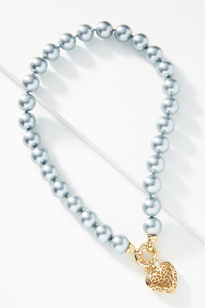 Timeless Pearly Silver Heart Choker Necklace
