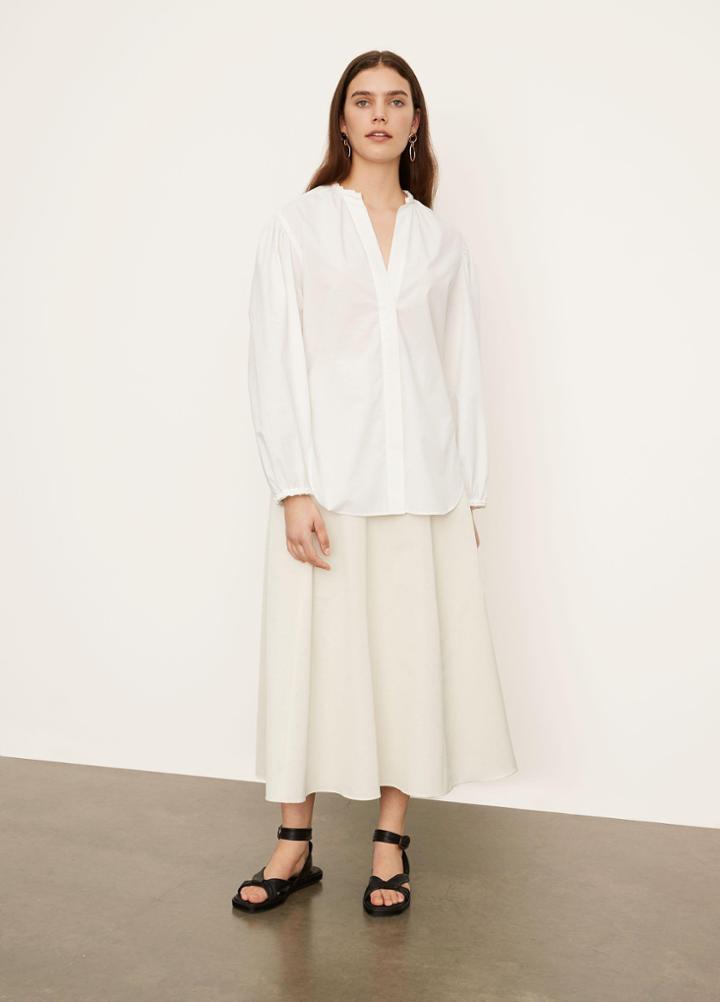 Vince Braid Trim Band Collar Blouse