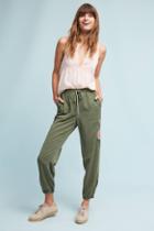 Anthropologie Embroidered Floral Joggers