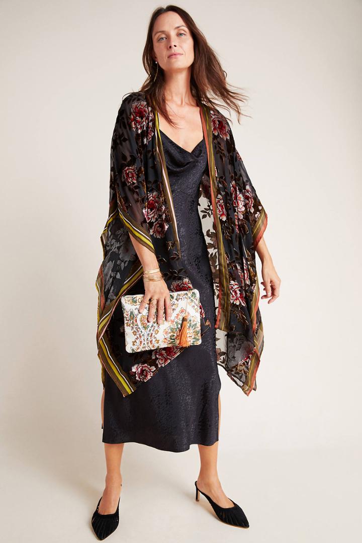 Anthropologie Viola Burnout Velvet Kimono