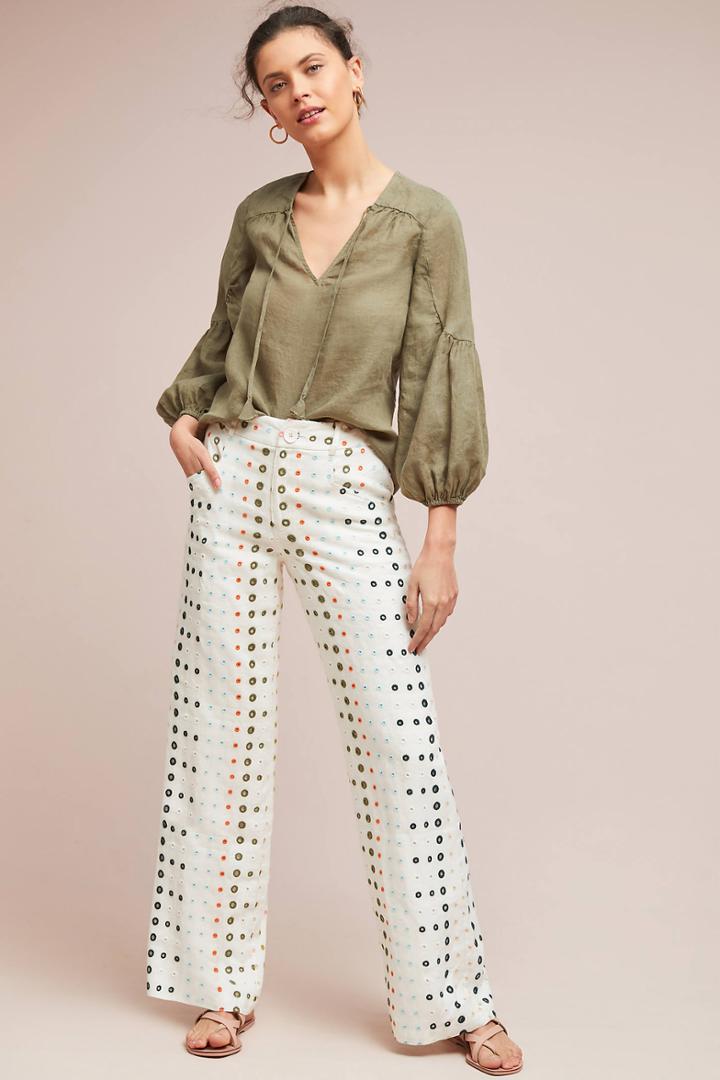 Ett:twa Linen Eyelet Wide-leg Trousers