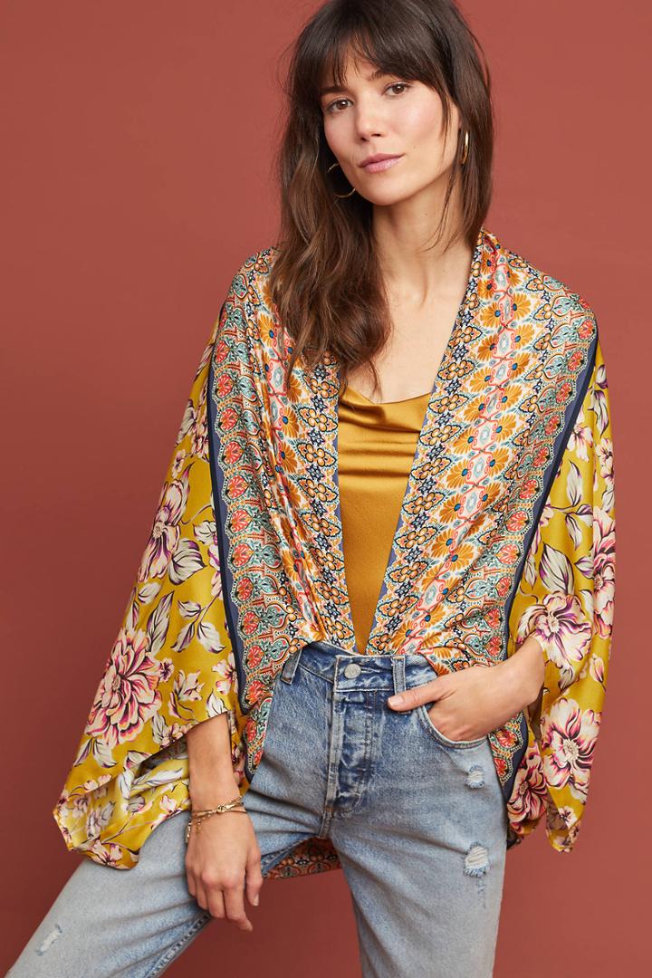 Kachel X Anthropologie Floral Silk Cocoon Kimono