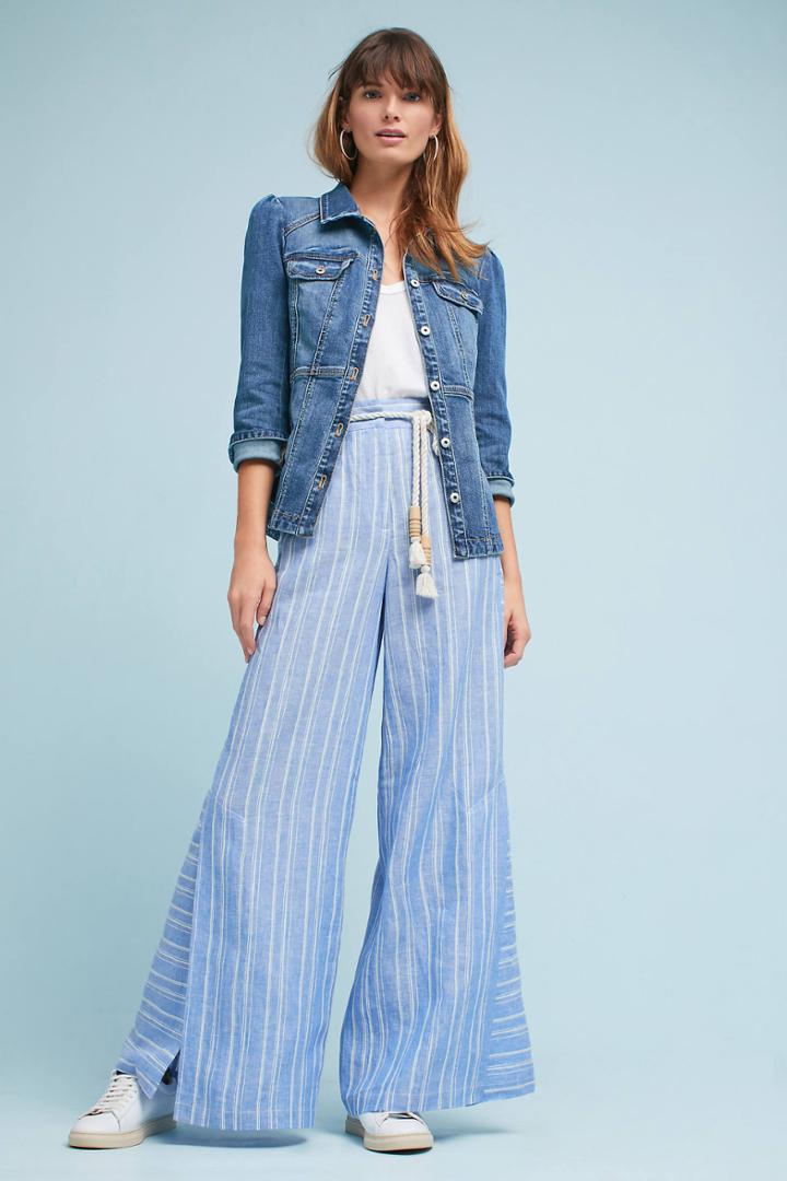 Anthropologie Striped Linen Wide-legs