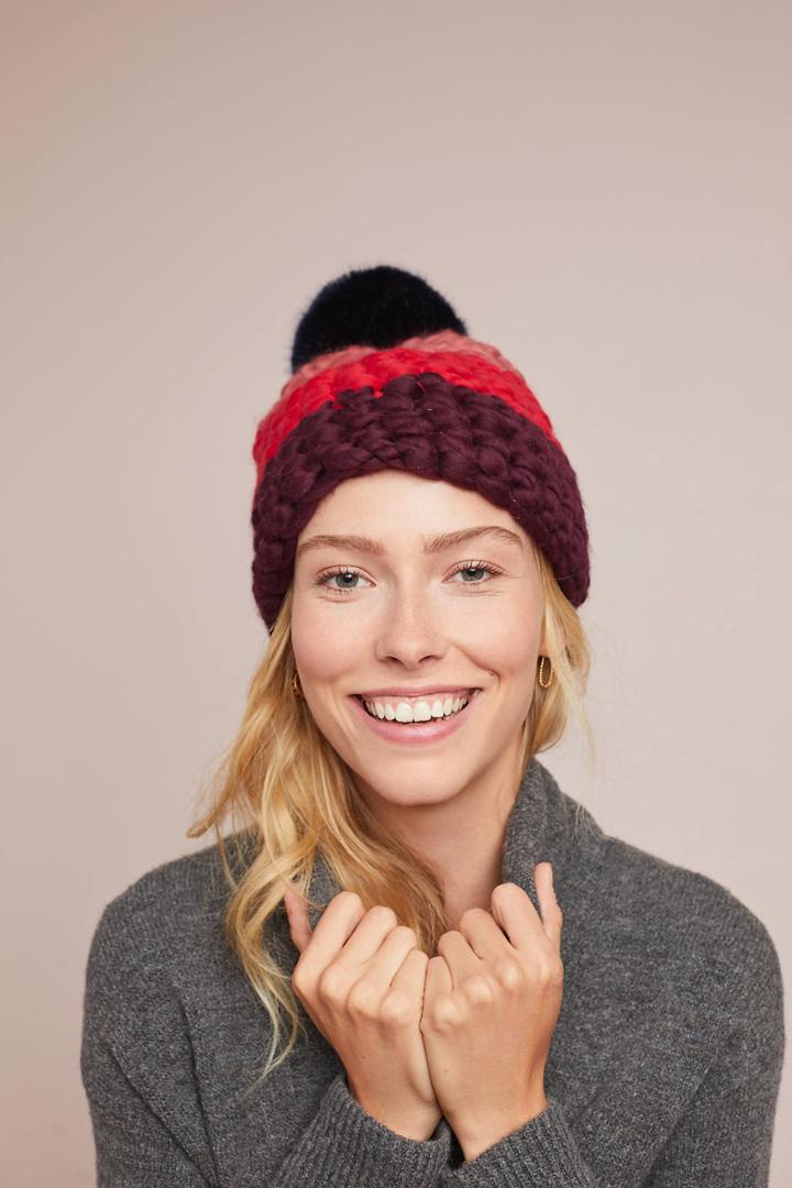 Mischa Lampert Striped Pommed Beanie
