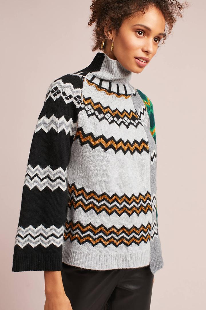 Nude Intarsia Mixed Turtleneck
