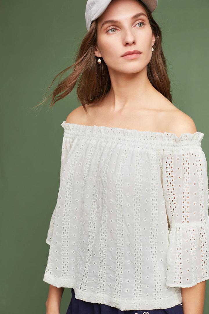 Floreat Off-the-shoulder Eyelet Blouse