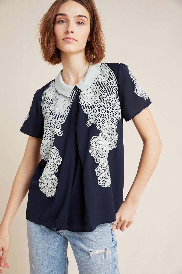 Not So Serious By Pallavi Mohan Collared Applique Blouse