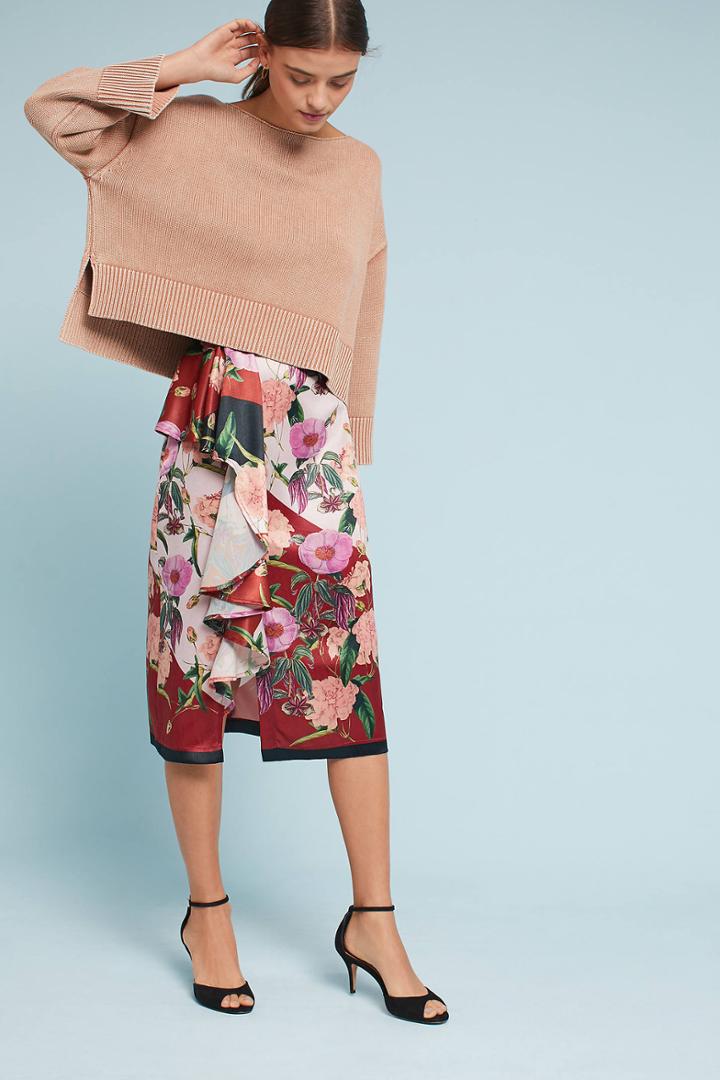 Delfi Anais Ruffled Floral Pencil Skirt