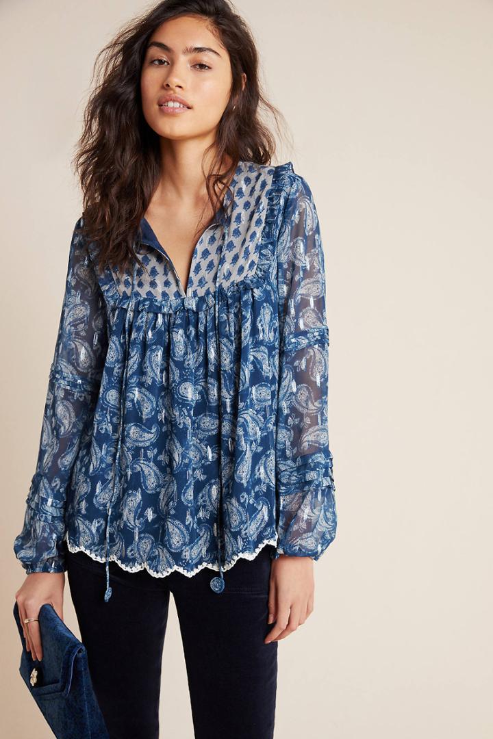 Hemant & Nandita Opal Paisley Peasant Blouse