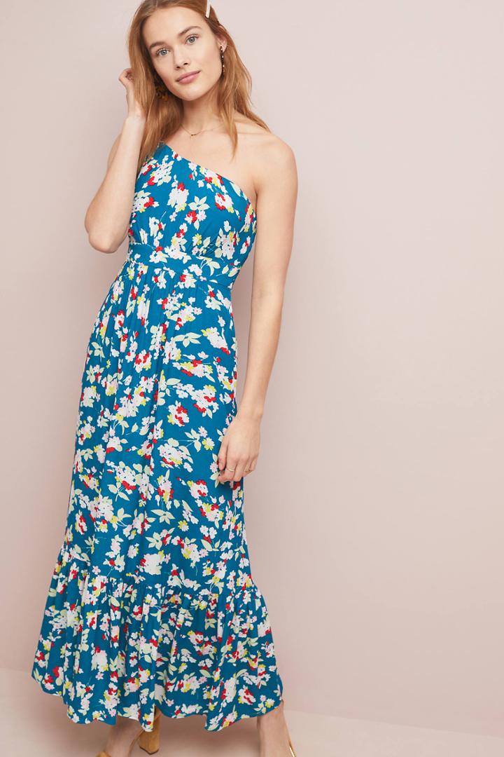 Anthropologie Bouquet One-shoulder Maxi Dress