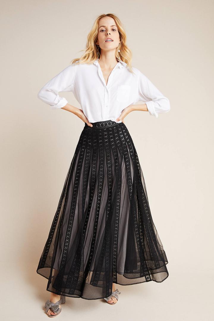 Geisha Designs Trisha Embroidered Tulle Maxi Skirt