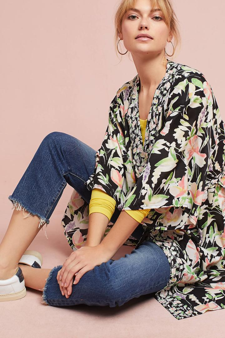 Anthropologie Effie Floral Long Kimono