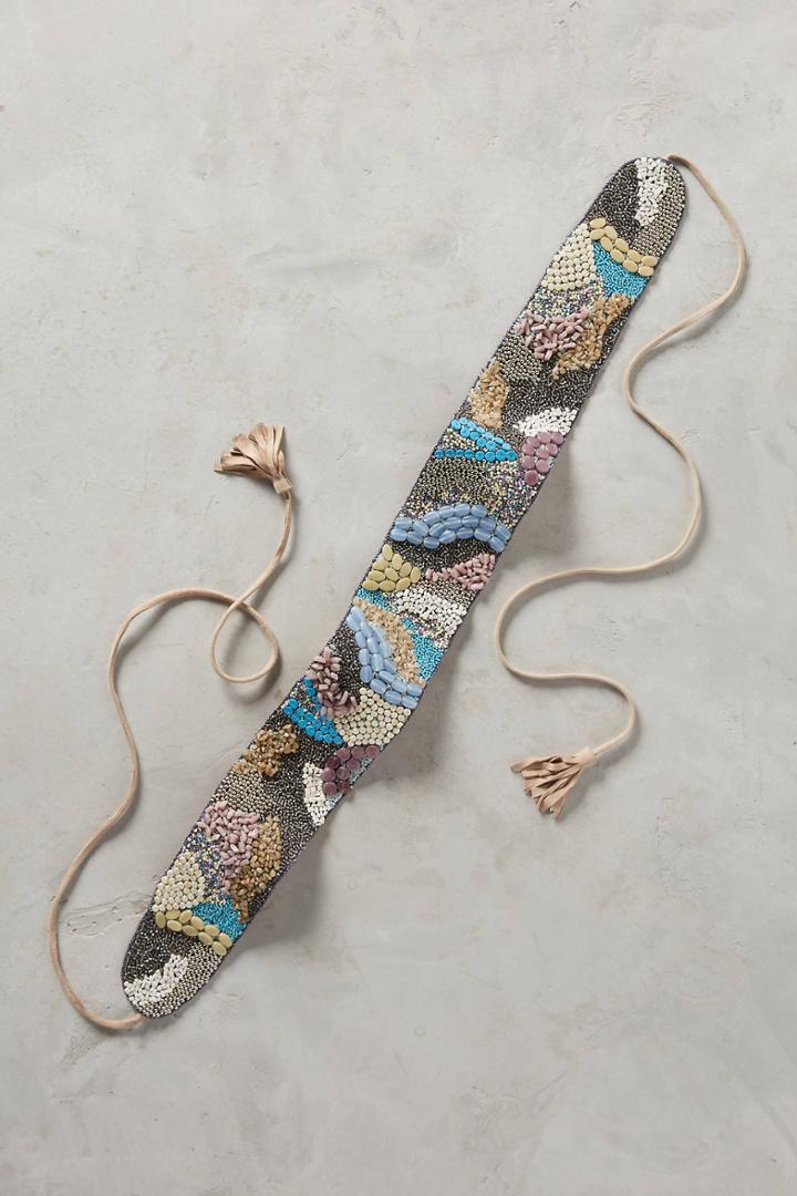 Anthropologie Blue Camo Beaded Belt