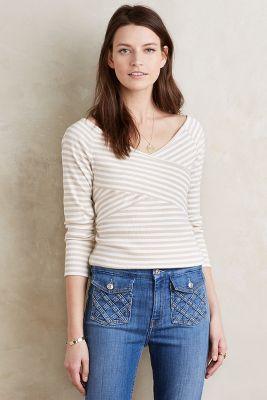 Deletta Striped Off-the-shoulder Tee