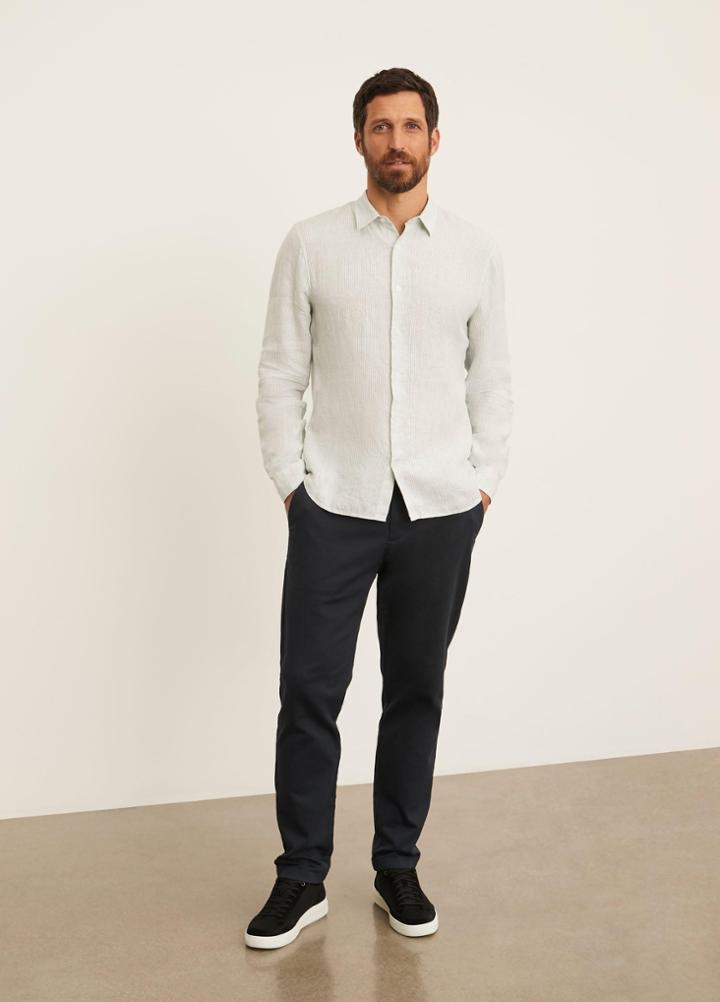 Vince Linen Stripe Long Sleeve Button Down