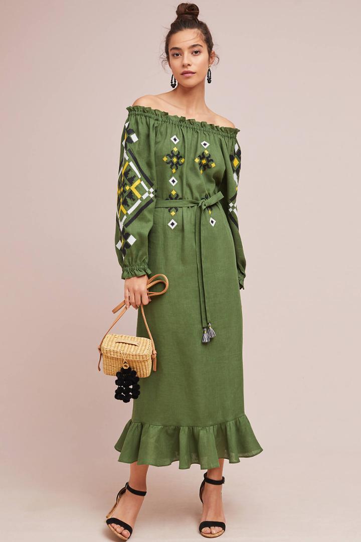 Vyshyvanka By Sleeping Gypsy Clarisse Off-the-shoulder Peasant Dress